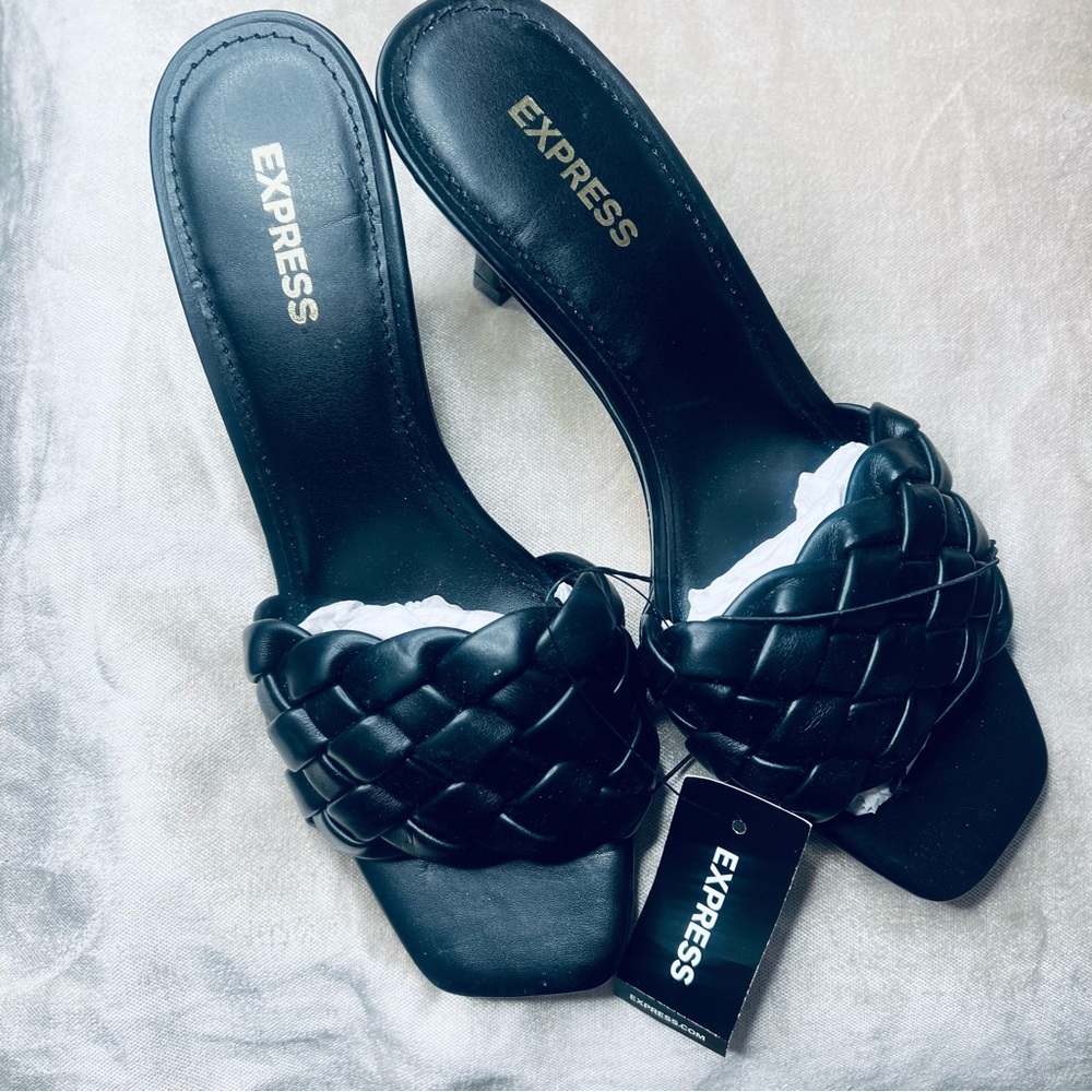 NWT Express black braided stiletto sandal sz6